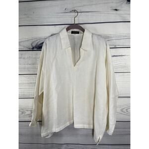 ESKANDAR Linen V Neck Boxy Tunic Cream Size 6 or 8